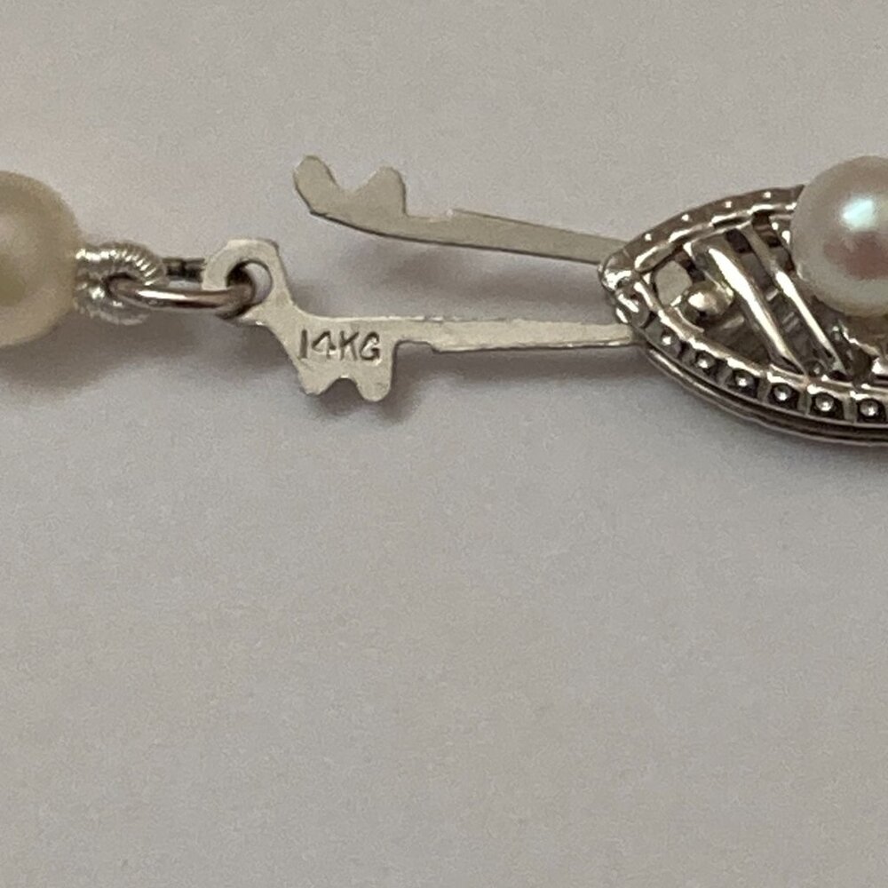 14K White Gold Graduated Cultured Pearl Necklace 15" Girls - Picture 8 of 8